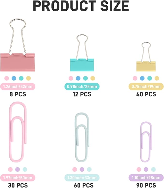 240PCS Colored Assorted Size Paper Clips and Binder Clips, Paperclips Large Medium Small, Binder Clip and Paper Clip Set for Home, School, and Office Supplies in a Container with Compartments