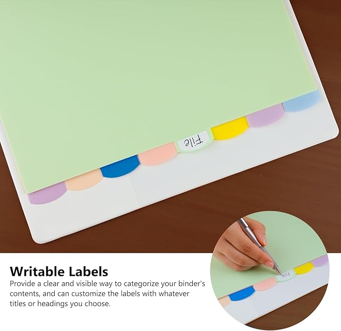 HABGP 96Pcs/12 Set 3 Ring Binder Dividers with Tabs, 8 Color Tab Divders for 3 Ring Binder, Plastic Pastel Page Folder Dividers Sheet Protectors, Three Ring Binder Index Dividers for Notebook