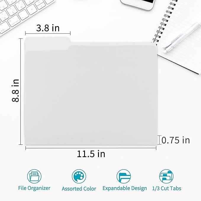36 Packs Colored File Folders,White File Folders,Two Tone Color File Folder 8.5 x 11 Inch,1/3 Cut Tabs Letter Size,Manila File Folders for Office,School and Home,Organization