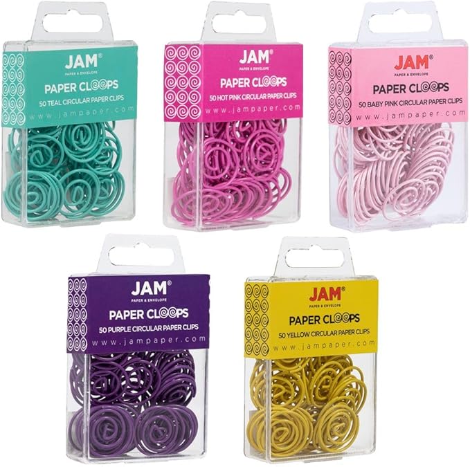JAM PAPER Circular Paper Clips - Round Paperclips - Spring Assortment - 250/Pack