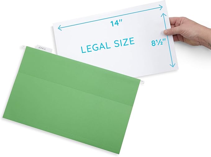 50 Legal Hanging File Folders, 50 Reinforced Hang Folders, Designed for Home and Office Color Coded File Organization, Legal Size, Assorted Colors, 50 Pack