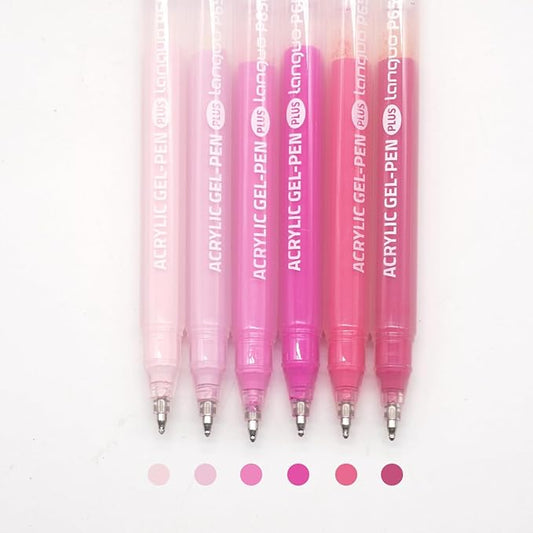 Acrylic Gel Pens for Coloring Books, Quick Dry 6 Pcs 1.0mm Fine Point Gel Marker Pen for Drawing, Journaling Art, Sweet Pink