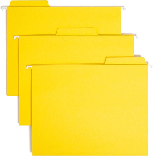 Smead FasTab Hanging File Folder, 1/3-Cut Built-in Tab, Letter Size, Yellow, 20 Count (64097)