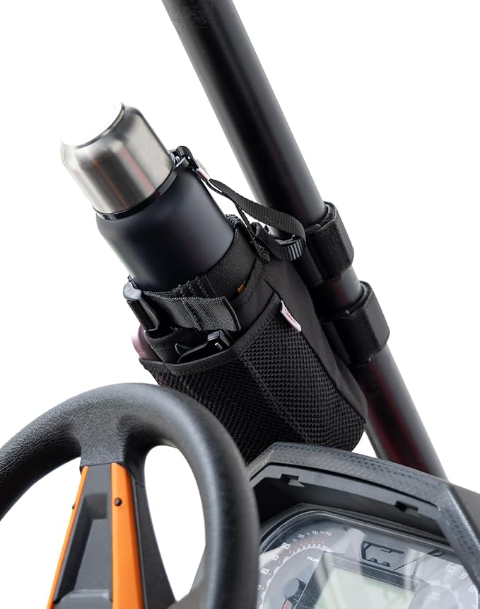 KEMIMOTO 2 Pack Cup Holder, Roll Bar Cup Holder for UTVs Wheelchair Scooter Walker Rollator Bike Golf Cart Boat with Mesh Pockets and Sticky Straps