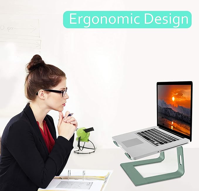Orionstar Laptop Stand Aluminum Laptop Riser Compatible with Mac MacBook Air Pro 10 to 15.6 Inch Notebook Computer, Ergonomic Elevator Holder (Green)