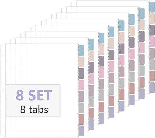 8 Set of 64 Pack Clear Binder Sheet Protectors for 3 Ring Binder Plastic Page Protector with 8 Tabs,Insertable Index Page Divider 8.5x11 Inch(Morandi Colors)