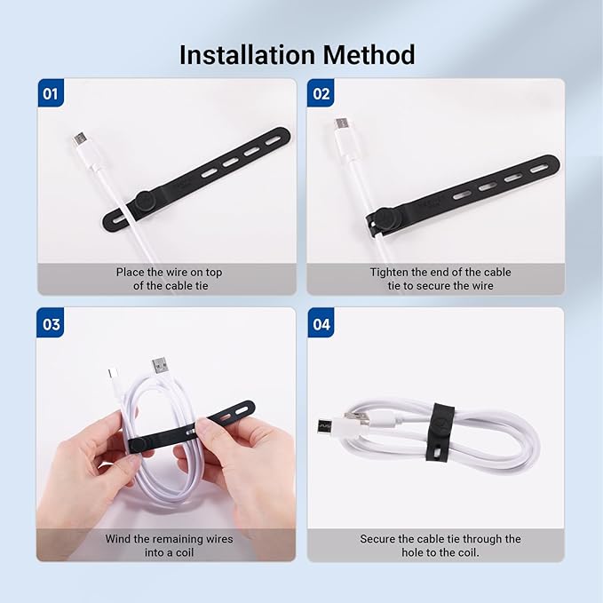NEEWER 20PCS Silicone Cable Ties, Adjustable Reusable Office Desk Wire Organizer Data Cord Keeper Management Strap Accessories with Buckles for Power Audio Charging Electrical Cords, NC015