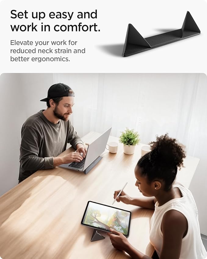 Spigen Slim Fold Portable Laptop Stand Keyboard Riser Foldable Ergonomic Angle Lift Anti-Slip Compatible with MacBook Pro, MacBook Air 11"-16" and iPad/Air/Pro and More - Black (LD201-S4)