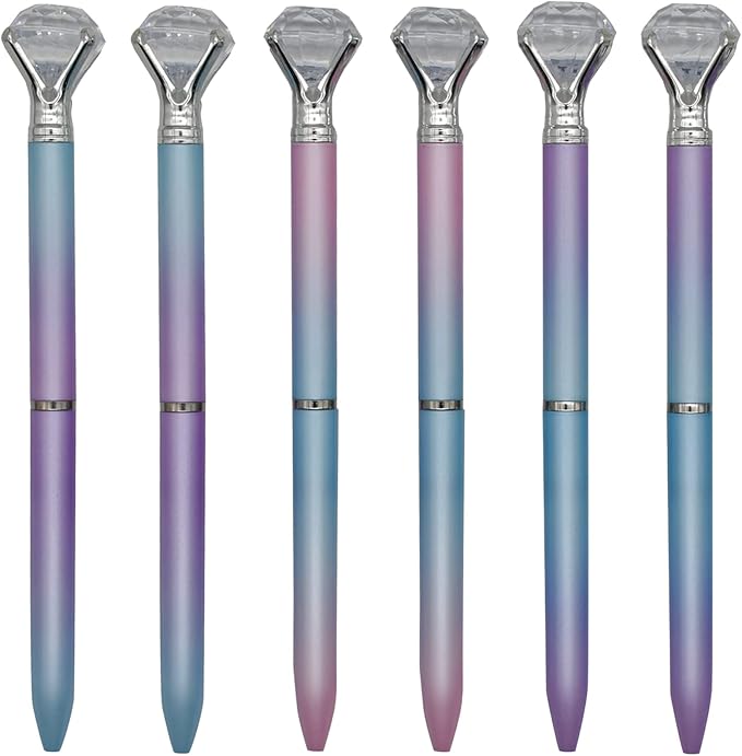 Maydahui 12 PCS Colorful Big Diamond Ballpoint Pen Rretractable Bling Rhinestone Pen Black Ink 3 Color for Party Girls School