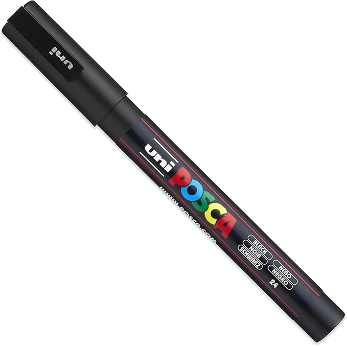 Posca - Ultra Fine to Fine Paint Marker Pens Set - PC-1MR, PC-1M, PC-3M - Black Ink - Pack of 3