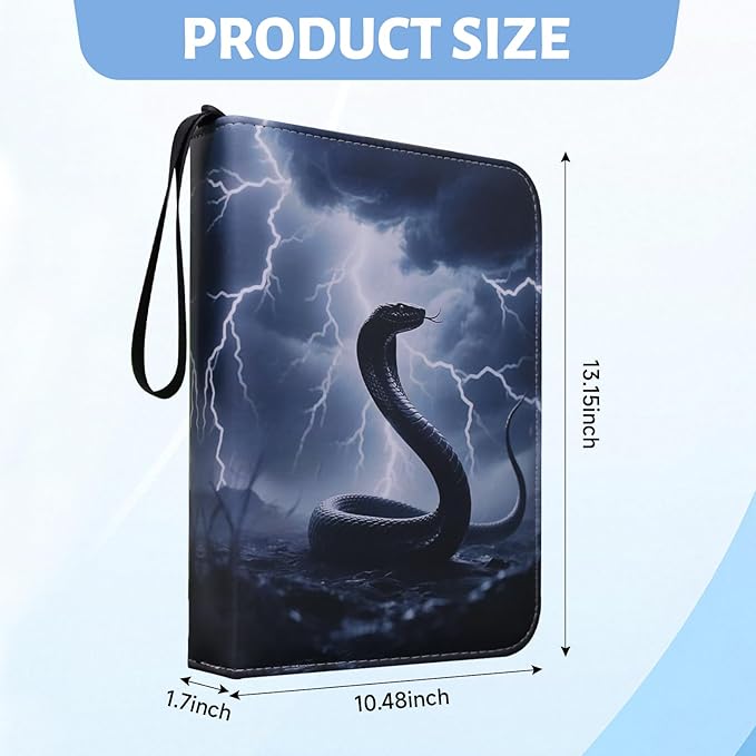 Cool Black Serpent Trading Card Binder 9 Pocket PU Case with 900 Side-Loading Pockets, Removable Sleeves Perfect for Storing Game Cards, Sports Cards, Business Cards