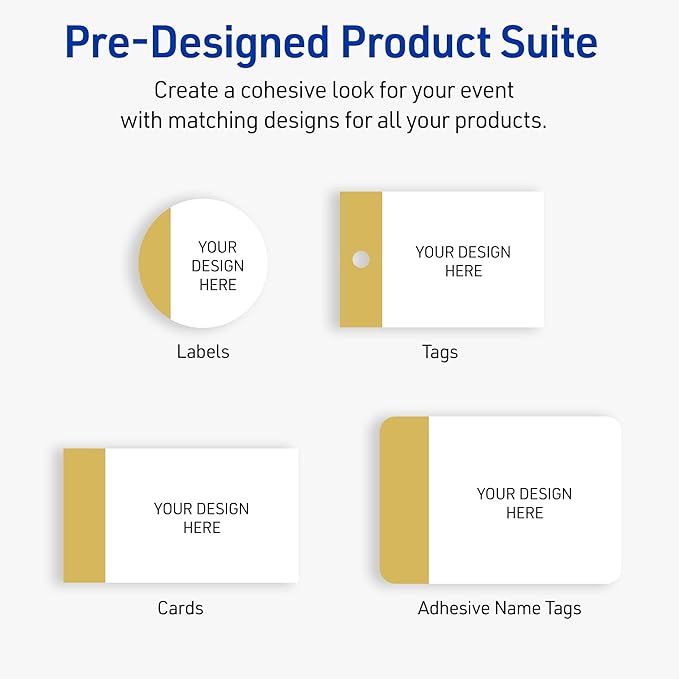 Avery Printable Rectangle Adhesive Name Tags, Dipped Gold Edge Design, 2-1/3" x 3-3/8", Matte White Removable Name Tags, Laser/Inkjet, 80 Total, Great for Name Badges