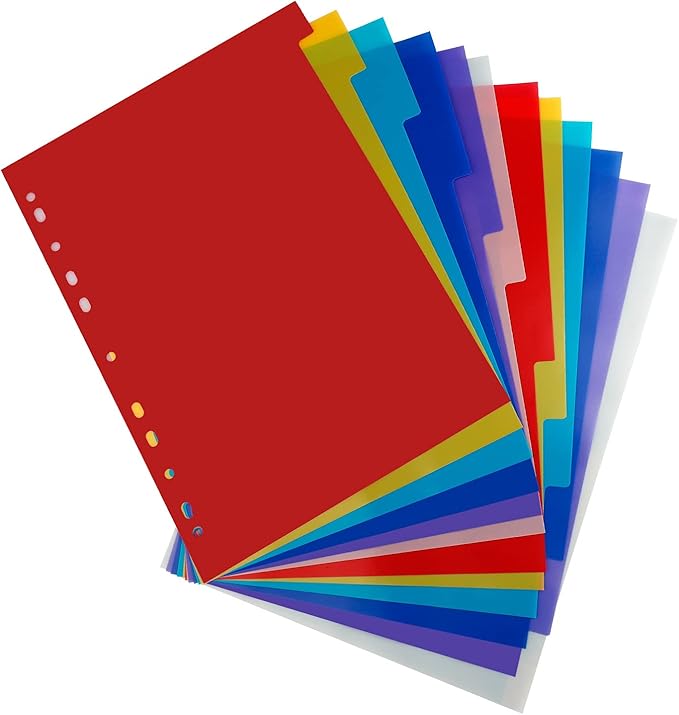 12 Tab Binder Dividers 3 Ring Plastic Binder Dividers with Tabs, Multicolor Notebook Dividers for 2/3/4/11 Ring Binders, Letter Size (8.2×11.6 Inch)