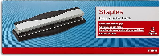 Staples 3-Hole Punch, 15 Sheet Capacity, Black/Silver, 2/Pack (ST26639-CCVS)