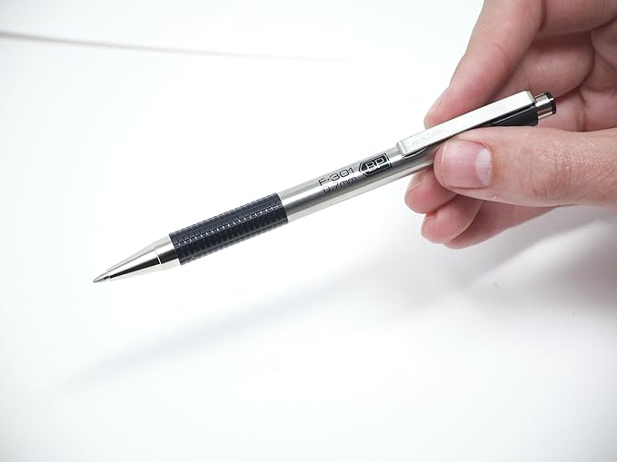 Zebra Pen F-301 Ballpoint Black Ink Fine Point 0.7mm Pen, Easy-Glide Ink, Stainless Steel Retractable, Non-Slip Grip, Professional Design, Ideal for Office, Journal and Planner Use, 18-Pack (27118)