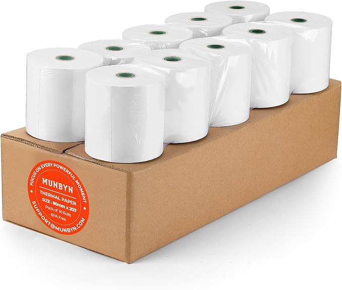 MUNBYN Thermal Paper 3 1/8 x 230ft, 10 Rolls Receipt Paper Work for Star Micronics TSP100 TSP143 Epson 80mm Receipt Printer Square POS Register, 80mm Thermal Receipt Papers, BPA Free, Plus Version
