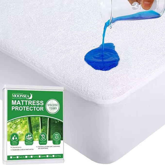 King Size Mattress Protector Waterproof,Smooth Top Mattress Protector for Kids,Breathable Skin Friendly and Noiseless Fitted Sheet,Viscose Terry Mattress Cover