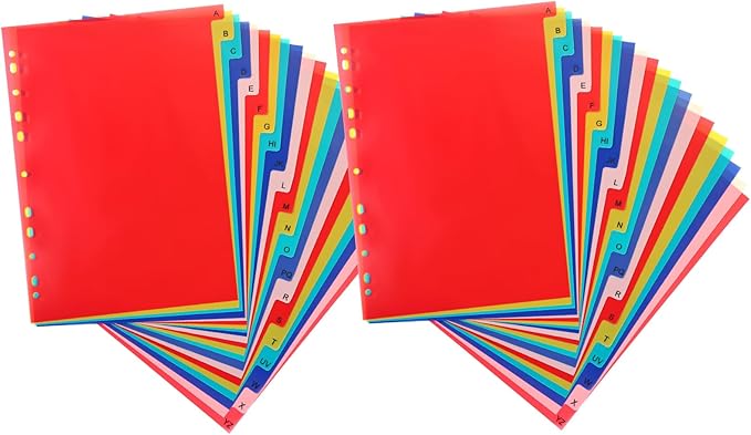 Tab A-Z Binder Dividers, Alphabet Plastic Binder Dividers with Multicolor Tabs, Letter Size 8.2" x 11.6", for 3 Ring Binders, Fits 2/3/4/11 Ring Notebook (42)