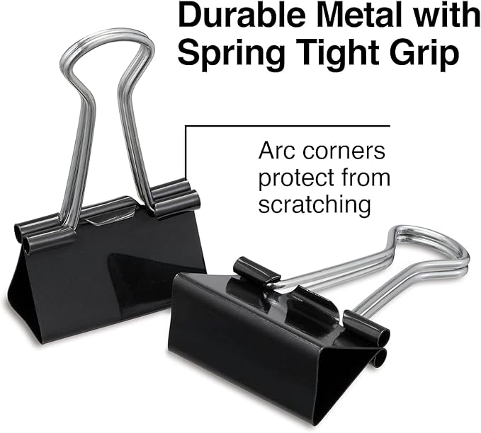 Staples Binder Paper Clips, 5/8 Inch Capacity, Medium, 24-Pack, Black