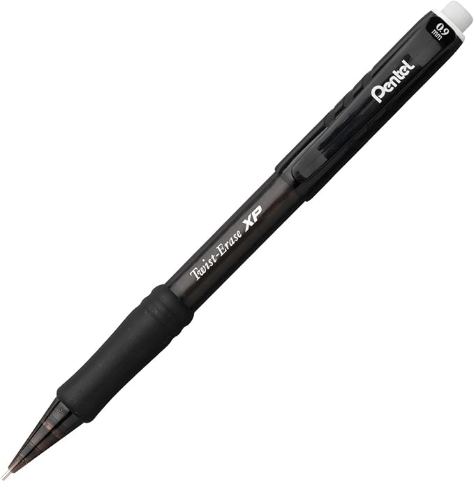 Pentel Twist-Erase EXPRESS Mechanical Pencils, (0.9mm), Assorted Barrel Colors, Pack of 4 Pencils, Lead + Small Block Eraser