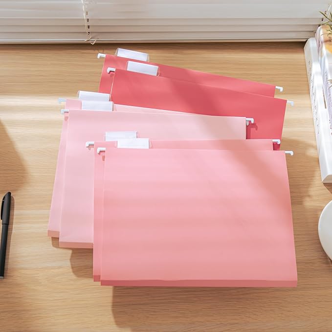 Y YOMA Letter Size - 6 Pack Extra Capacity Hanging File Folders Accordion Decorative Reinforced File Folder Cute Colored Expandable Folder for Office Home with 1/5-Cut Adjustable Tabs, Cute Pink