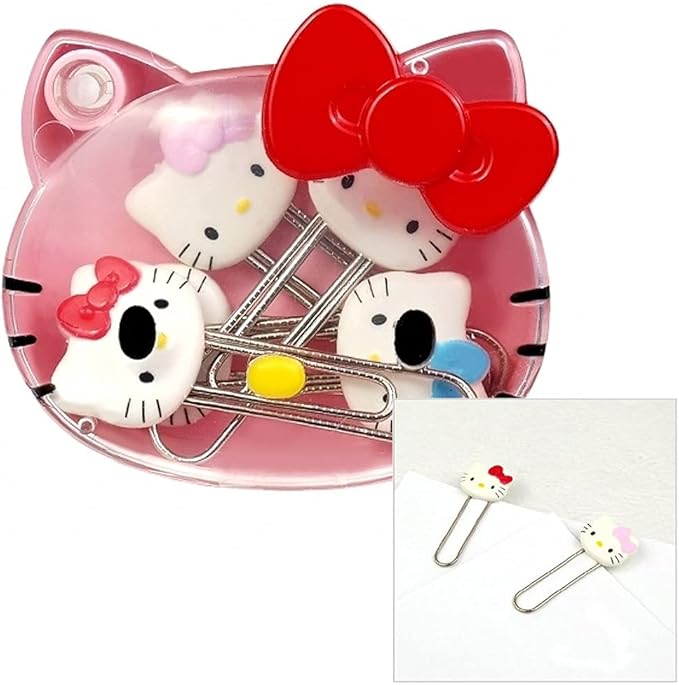 [5-in-1] Hello Kitty Cute 5pcs Paper Clip Set w/Cute Pink Hello Kitty Face Carrying Case