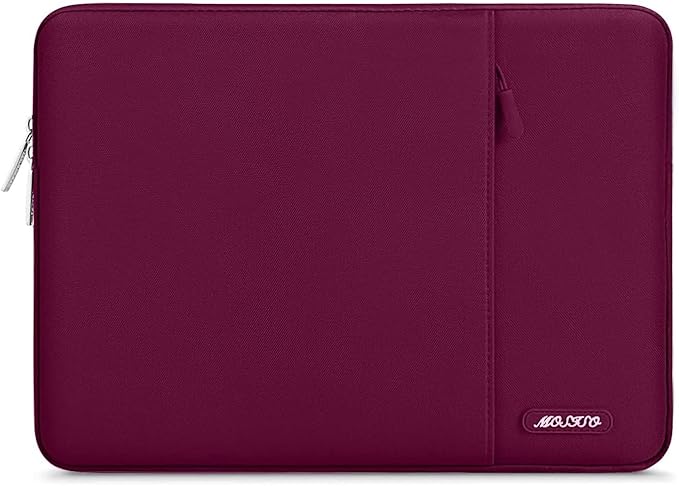 MOSISO Laptop Case 13.3 inch, 13-13.3 inch Laptop Sleeve Compatible with MacBook Air/Pro 13/Pro 14 M5 M4 M3 M2 M1, HP Dell ASUS Lenovo,Polyester Vertical Computer Sleeve Bag with Pocket, Wine Red