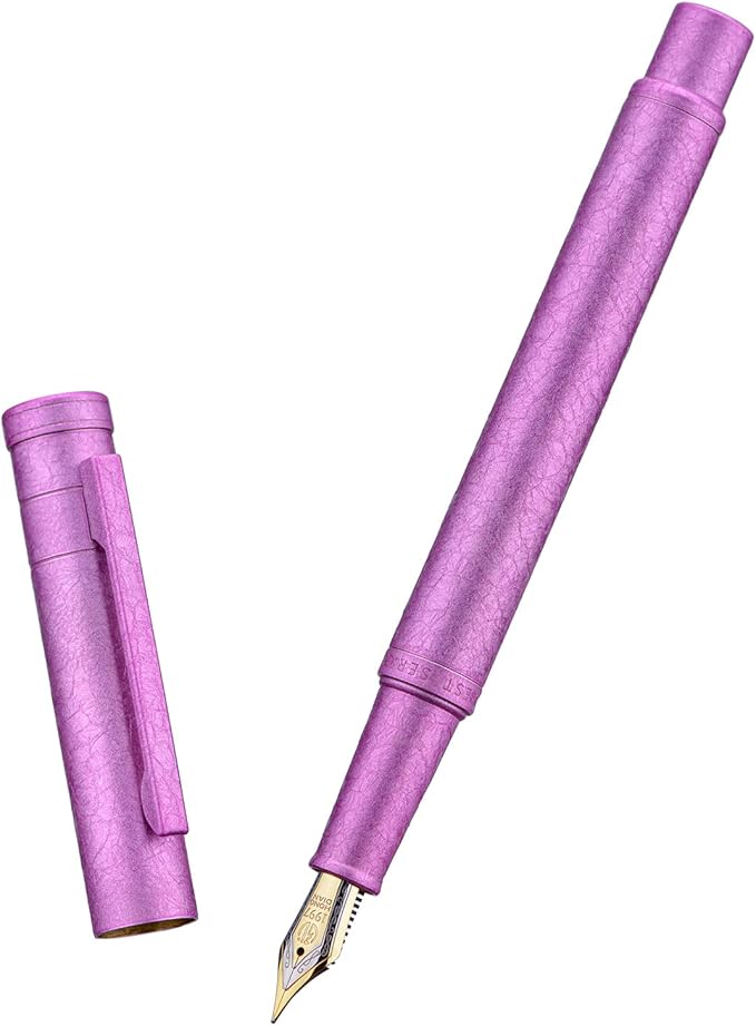 Hongdian 1851 Forest Fountain Pen Pink Ice Flowers, Medium Nib Classic Design with Converter and Metal Pen Case