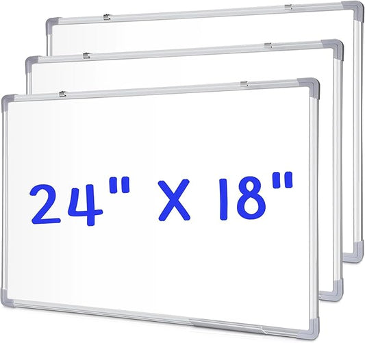 Tinlade 3 Pack Dry Erase Boards, Magnetic Dry Erase White Board Bulk Silver Aluminum Framed Whiteboard Message Presentation Wall Mounted for School Office and Home(24 x 18 Inch)