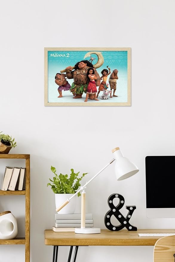 Disney Moana 2 - Group Wall Poster, 22.4L" x 14.7W", Blonde Framed Version