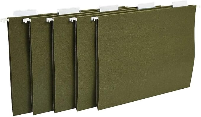Staples Recycled Reinforced Hanging File Folders, Letter Size, 5‑Tab, Standard Green, Tear‑Resistant – 25/Box