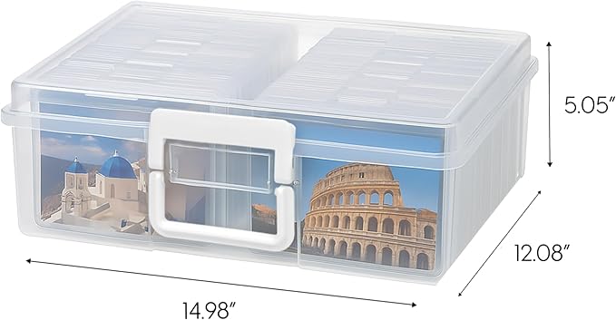 IRIS USA 4" x 6" Photo Storage Box Craft Keeper, 2-Pack Organizers with 16 Picture Containers for Tasks, Stickers, Ephemera, & Flashcards, Clear