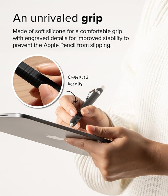 Ringke Silicone Drafting Pencil Case Compatible with Apple Pencil 2nd Generation and Apple Pencil Pro Case, Perfect Grip Silicone Protective Cover Sleeve Accessories - Black