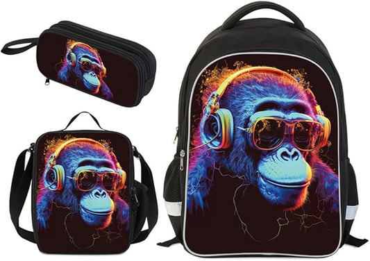 Kids Backpack for Boys - 3pcs 17″ Boys Backpack with Lunch Box Set for Toddle Elementary Middle School - Students Bag for Ages 6-18 Gorilla Tag Bookbag Travel Back Pack