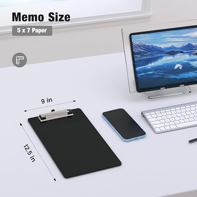 2 Pack Small Clipboards, A5 Plastic Mini Black Clip Board for Classroom, Students, Kid, Size 6" x 9" with Low Profile Clip, Office & School Supply