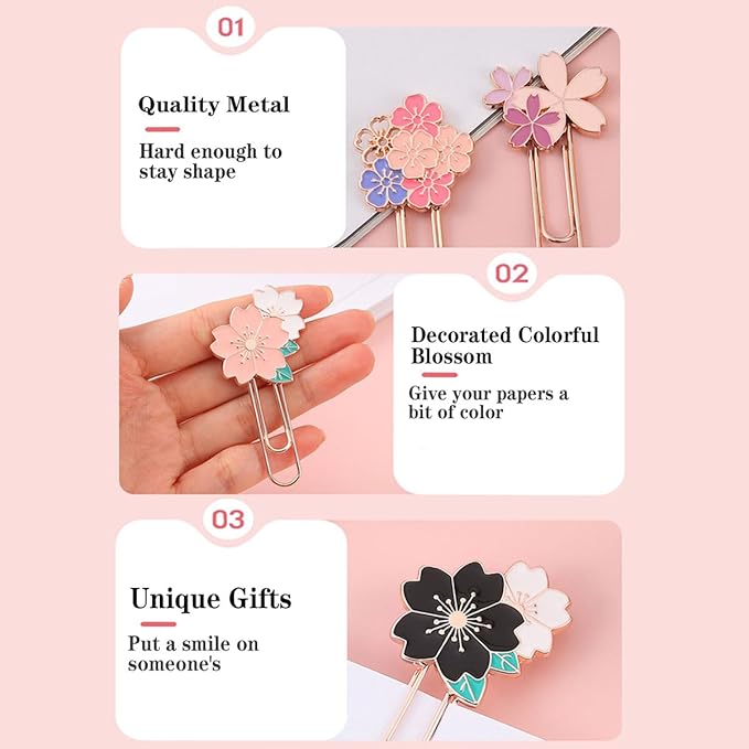7 PCS Cherry Paper Clips Metal Paperclip Large Size Paper Clip Cute Bookmark Colorful Office Supplies Present for Teacher & Students, Bookmark Clamp Desk Accessories Stationery for School