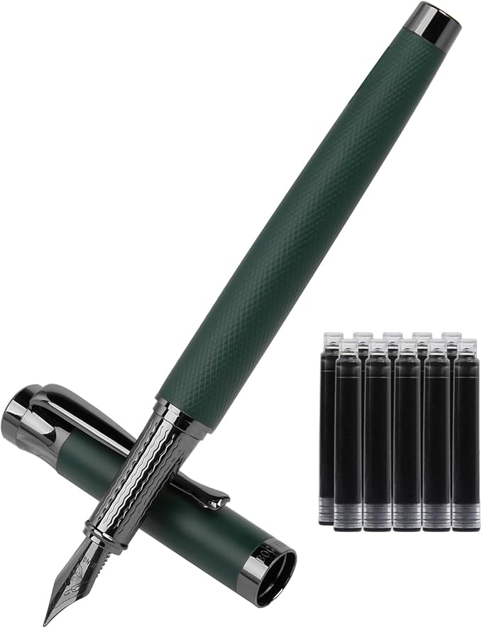 Luxury Fountain Pen Set,Ink Pen for Smooth Writing,Medium Nib,Includes 10 Ink Cartridges&Ink Converter,Best Pen Gift Case for Men & Women,fancy,calligraphy,Executive,Office pen-Green