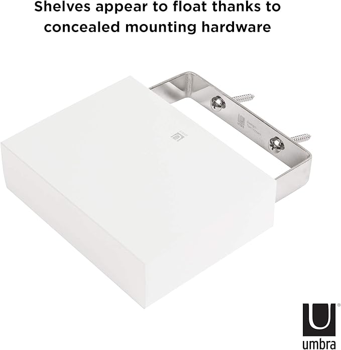 Umbra Showcase Floating Shelves (Set of 3), Gallery Style Display for Small Objects and More, White