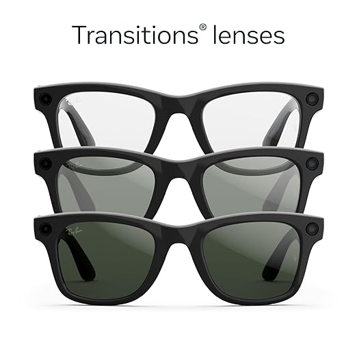 Ray-Ban Meta (Gen 2), Wayfarer Large, Shiny Black | Smart AI Glasses for Men, Women — 2X Battery Life — 3K HD Resolution — 12 MP Ultra-Wide Camera, Audio, Video — Transitions® Graphite Green Lenses