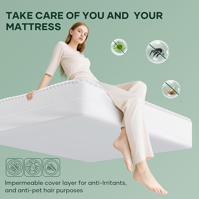 OhGeni 100% Waterproof Zippered Mattress Protector,Queen Size Mattress Encasement,Pet Hair & Bedwetting Resistant,Cooling Breathable Fitted Sheets,Non-Slip Deep Pocket,Washable Noiseless for Bedroom