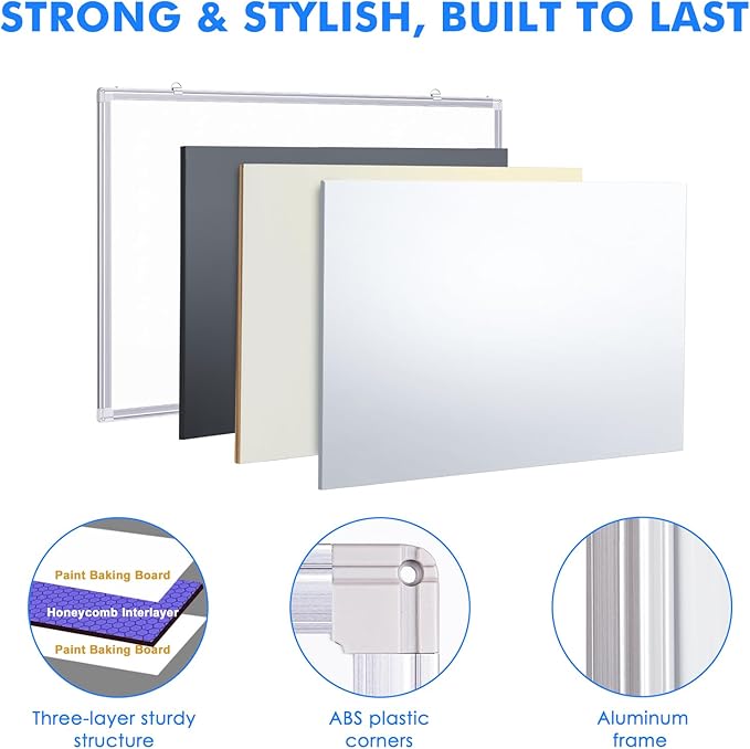 Magnetic Dry Erase Board for Doors, 36x24 Inch Whiteboard with Adjustable Long Arm Hook Mount - Easy to Install, Portable Hanging White Board for Home, Dorm Room, Office Cubicle & Small Spaces