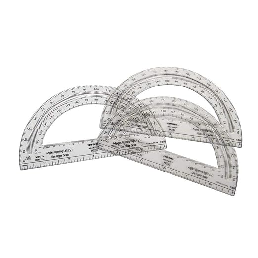 hand2mind Clear 6” Safe-T Protractor Set, 180 Degree Protractor for School, Clear Plastic Protractor Ruler, Geometry Tools, Protractors Bulk for Classroom, Math Teacher Supplies (Set of 24)