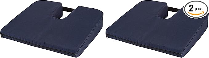 DMI Gradual Slope Seat Cushion for Coccyx, Sciatica and Tailbone Pain Used with Dining Room Chairs, Desk Chairs, Car Seats or Wheelchair Cushions, Machine Washable-Cover, 15 Inch, Navy (Pack of 2)