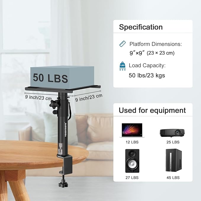 Set of 2 Studio Monitor Stands Desktop Speaker Stands Height Adjustable 12" to 18" Speaker Stands with Desk Clamp