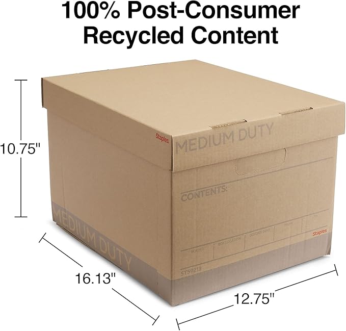 STAPLES Medium Duty 100% Recycled Storage Boxes Letter/Legal Size 12/Pack