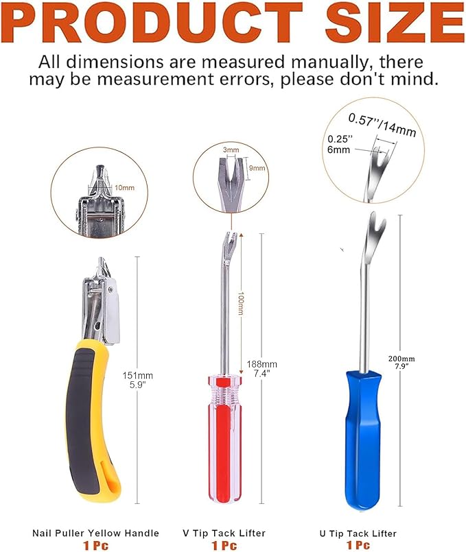 Upholstery and Construction Staple Remover with Tack Puller Tool, Nail Puller, Carpet Remover, for Removing All Kinds of Staples for Furniture, Wooden Case, Carton, Floor, Photo Frame （3pcs）