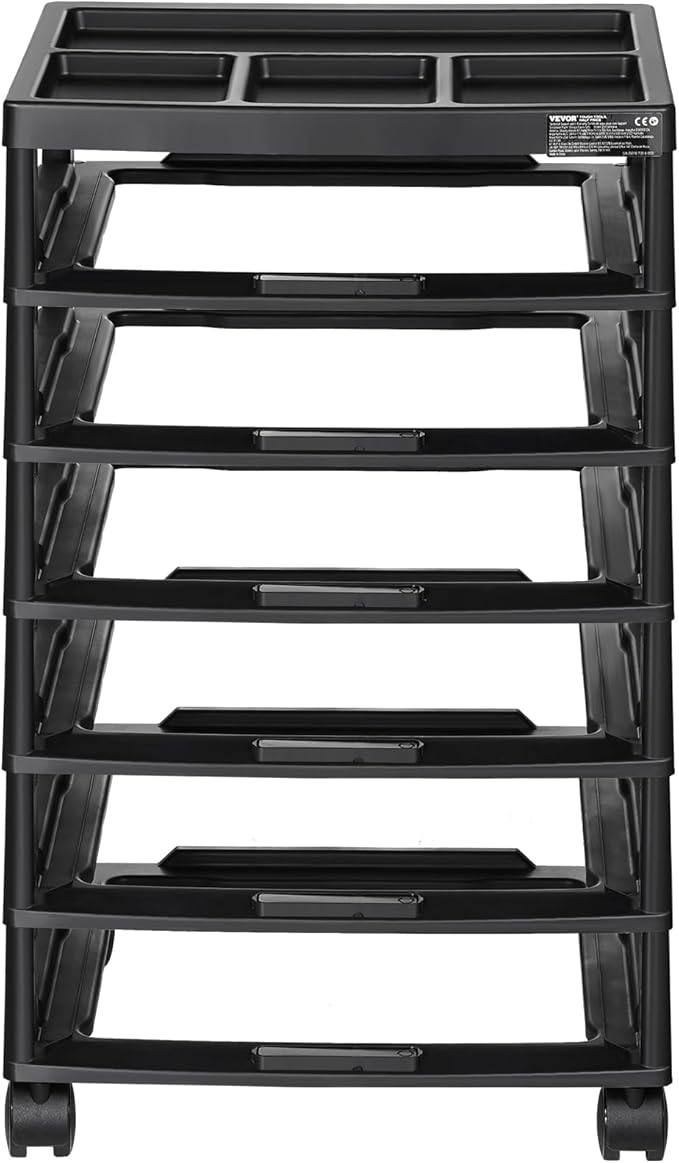 VEVOR Scrapbook Rolling Storage Cart, 6-Tier Large Capacity with Organizer Top, Black Frame with 4 Removable Wheels, PP Material Cart Only, Rolling Craft Storage for Office Arts and Crafts Supplies