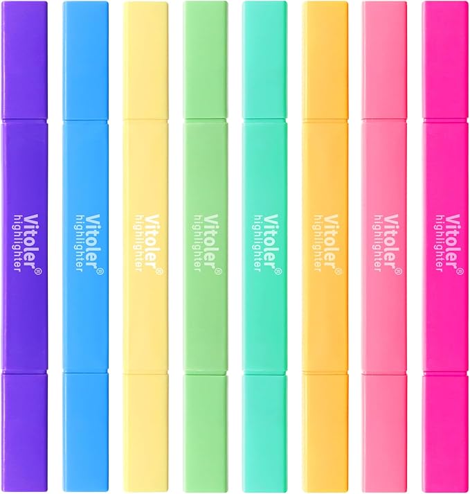 Vitoler Aesthetic Highlighters 8 Pack, Bible Highlighters Pastel Colors,Dual Tip Cute Highlighter For Journaling Supplies,School Accessories