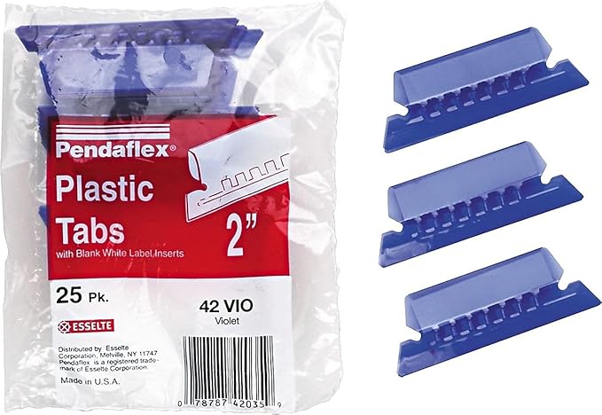Pendaflex Hanging Folder Tabs, 2", Clear Violet, 25 Tabs and Inserts per Pack (42 VIO)