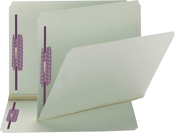 Smead Pressboard Fastener File Folder with SafeSHIELD Fasteners, 2 Fasteners, Straight-Cut Tab, 2" Expansion, Letter Size, Gray/Green, 25 per Box (14910)